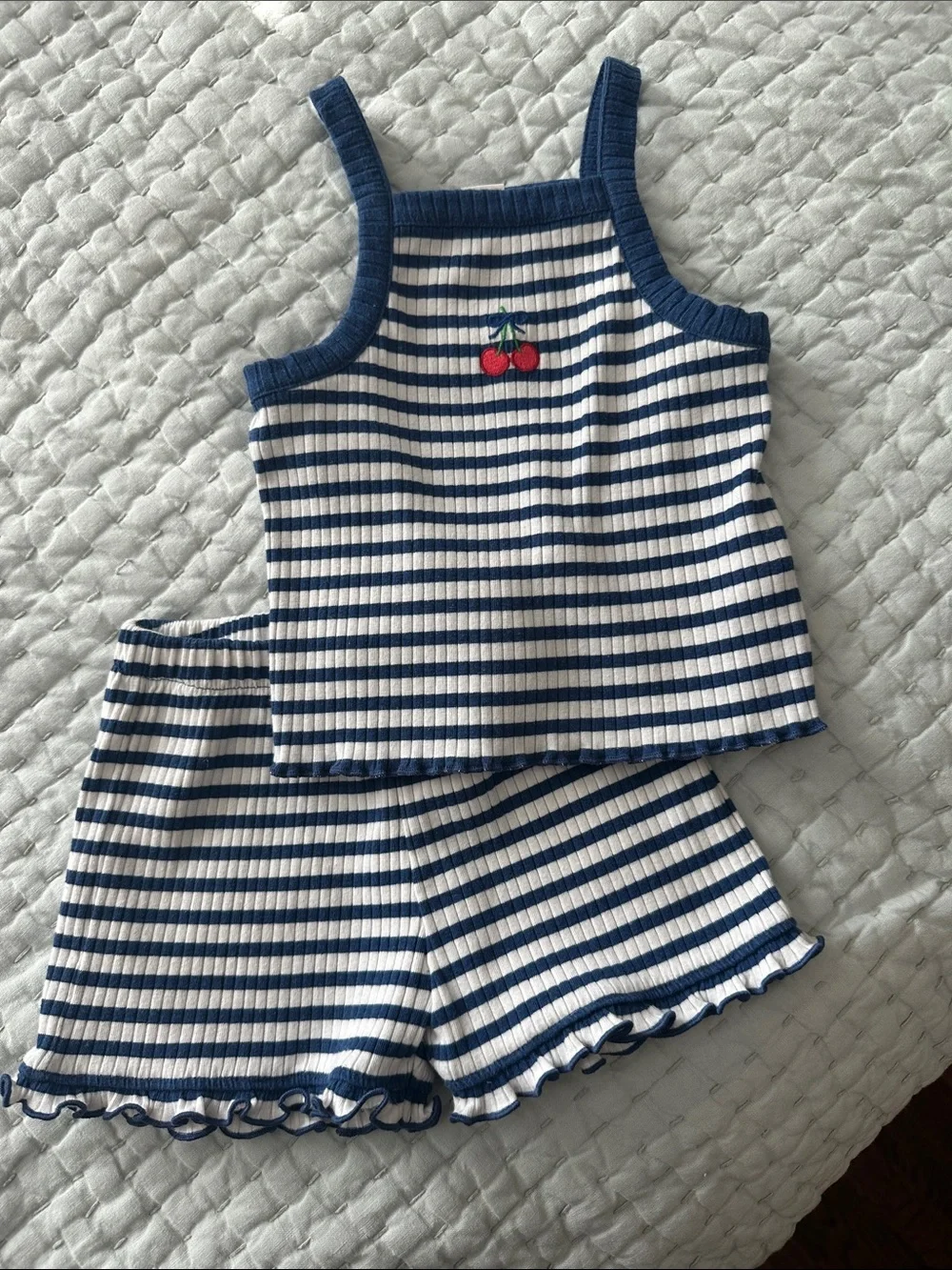 Crewcuts Navy & White Striped Cherry Tank and Shorts Set